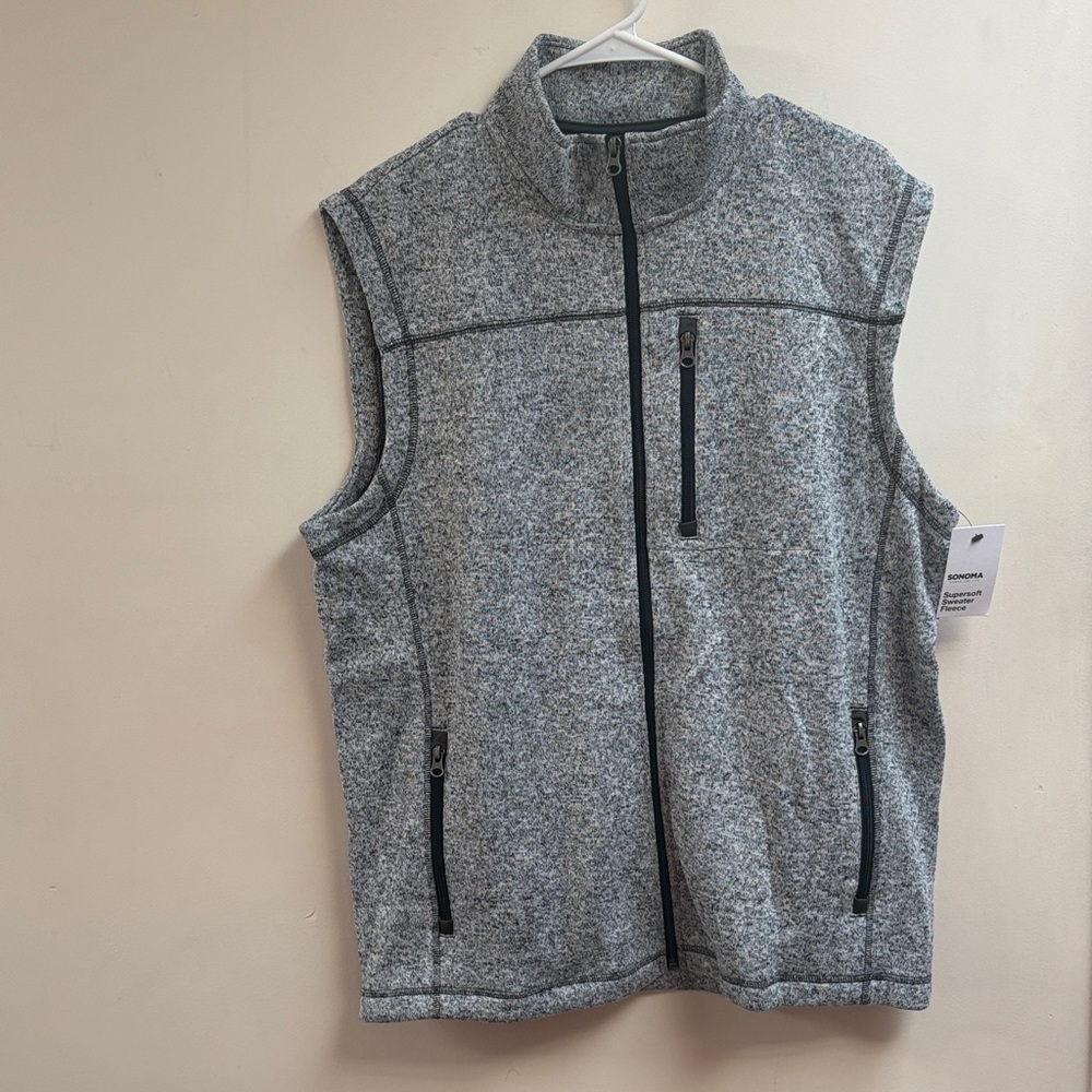 Sonoma Men's Heather Grey Fleece Zip Vest